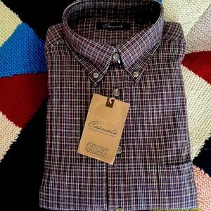 Roundtree & Yorke Casual Douro Soft Flannel Long Sleeve shirt in checked beige